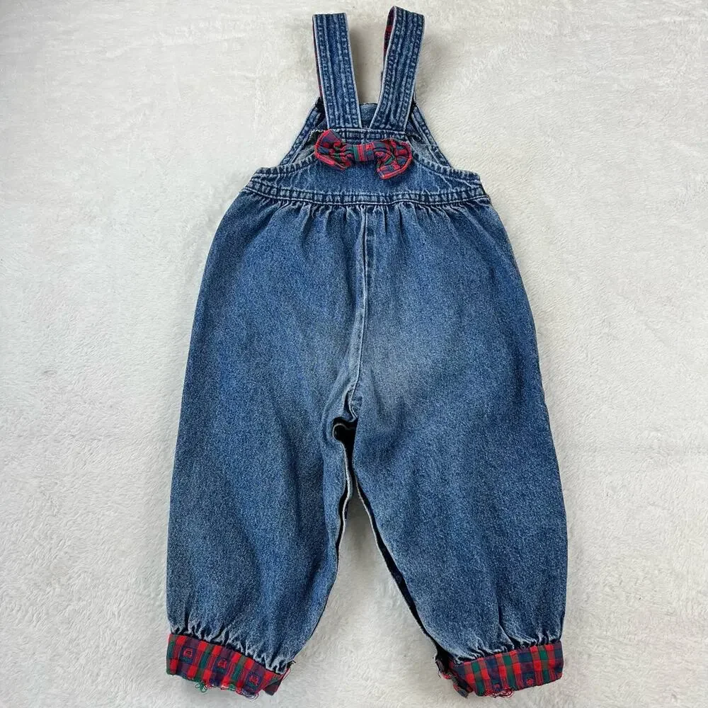 Oshkosh Vintage denim & plaid girls Overall pants Jeans size 24 months USA